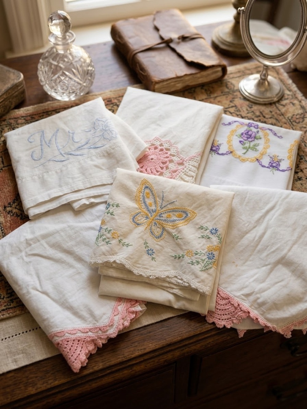 Vintage Cottagecore Embroidered lace Pillowcases